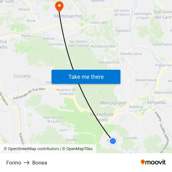 Forino to Bonea map