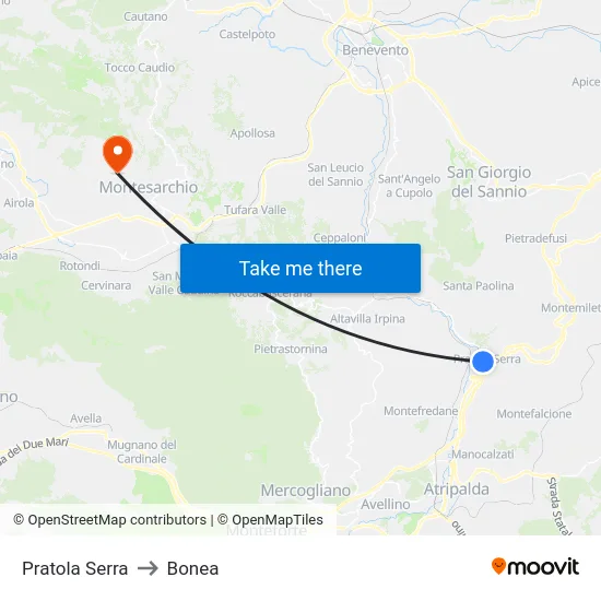 Pratola Serra to Bonea map