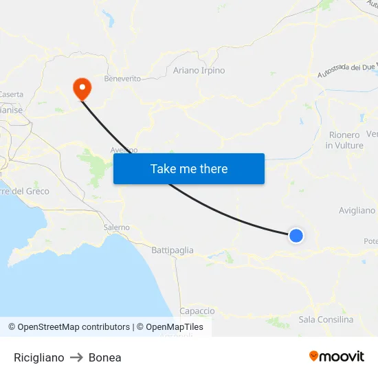 Ricigliano to Bonea map