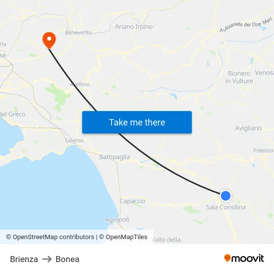 Brienza to Bonea map