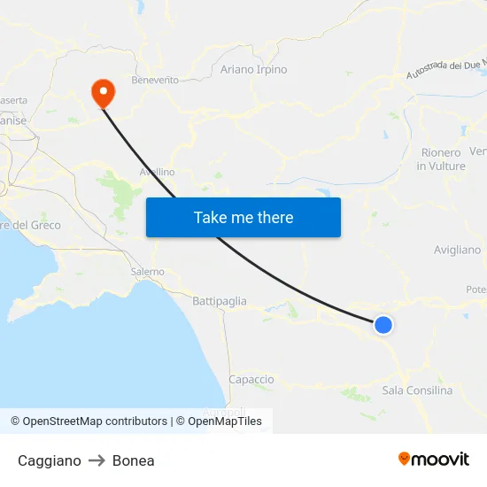 Caggiano to Bonea map