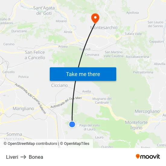 Liveri to Bonea map