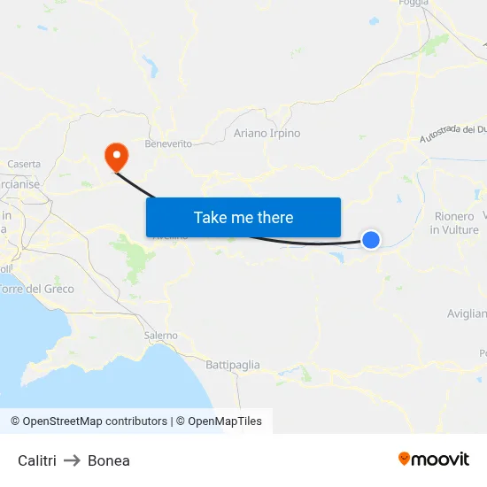 Calitri to Bonea map