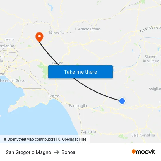 San Gregorio Magno to Bonea map