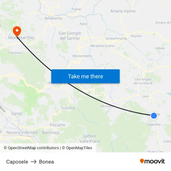 Caposele to Bonea map