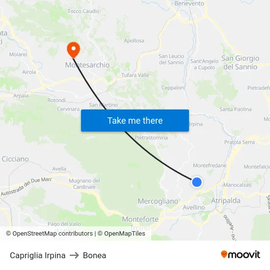Capriglia Irpina to Bonea map