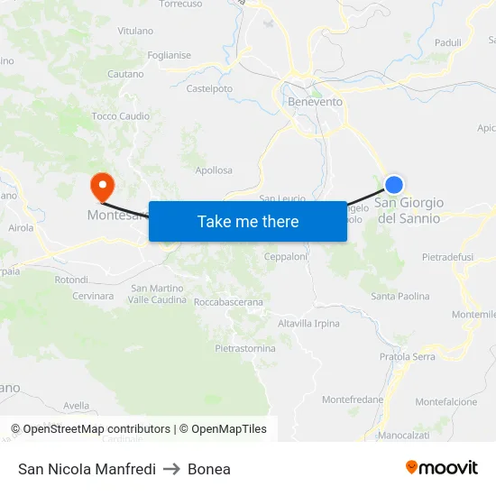 San Nicola Manfredi to Bonea map