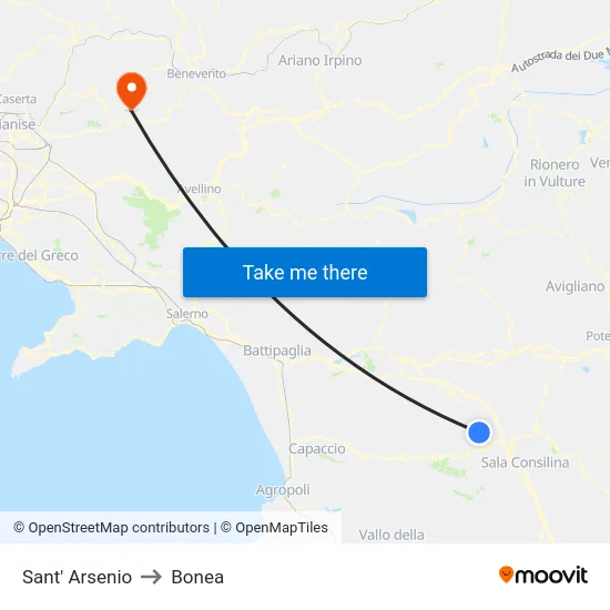 Sant' Arsenio to Bonea map