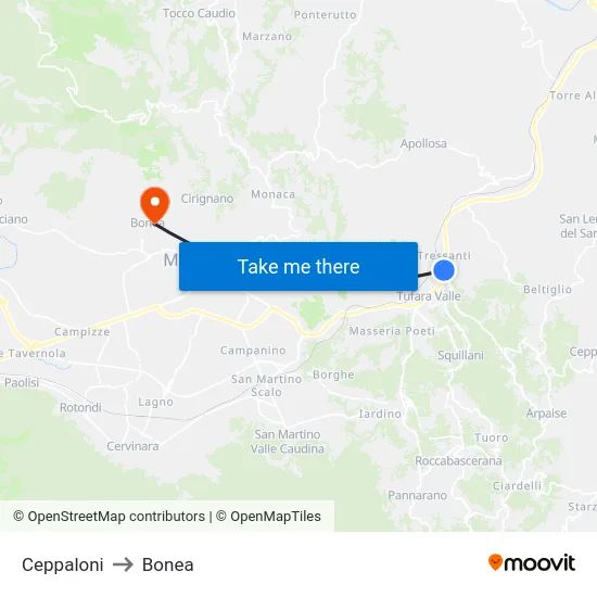 Ceppaloni to Bonea map