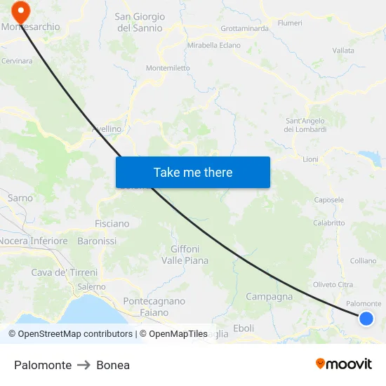 Palomonte to Bonea map