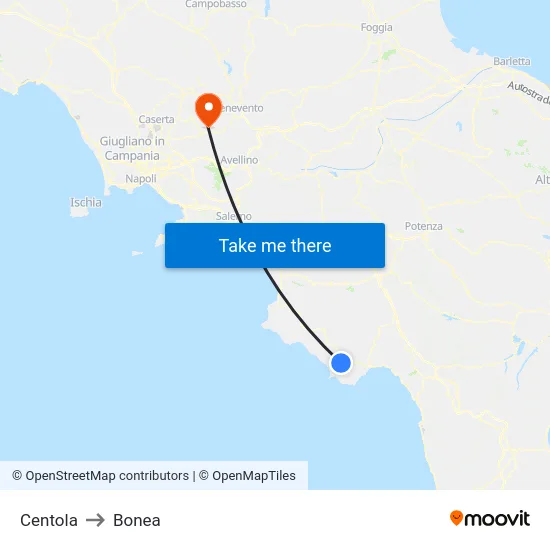 Centola to Bonea map