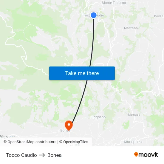 Tocco Caudio to Bonea map