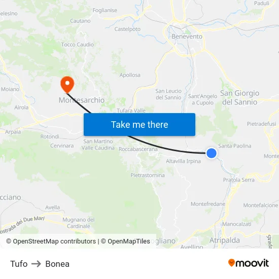 Tufo to Bonea map