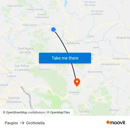 Paupisi to Grottolella map