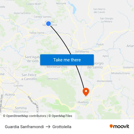 Guardia Sanframondi to Grottolella map