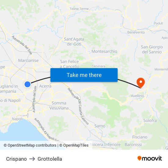 Crispano to Grottolella map