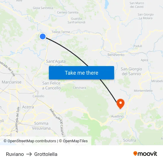 Ruviano to Grottolella map