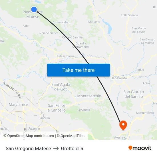 San Gregorio Matese to Grottolella map