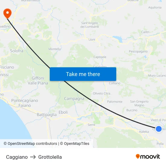 Caggiano to Grottolella map