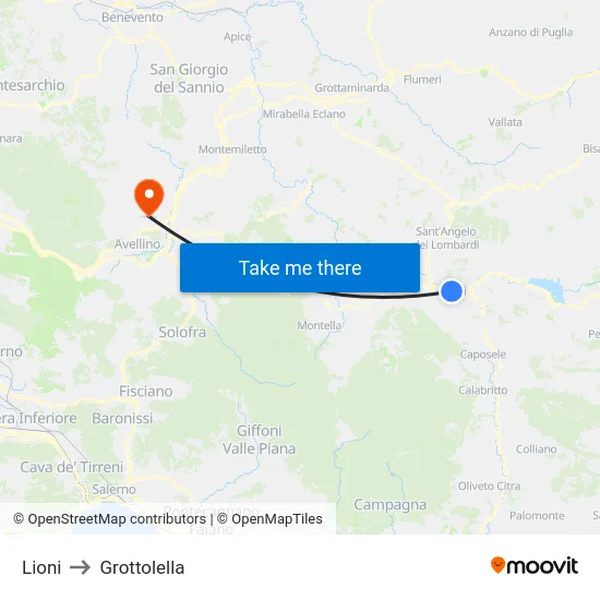 Lioni to Grottolella map