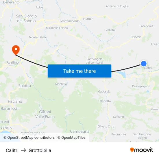 Calitri to Grottolella map