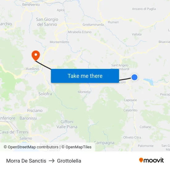 Morra De Sanctis to Grottolella map