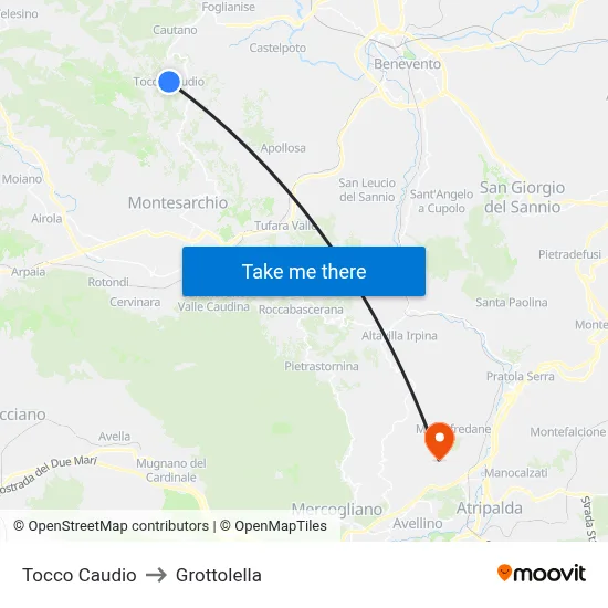 Tocco Caudio to Grottolella map