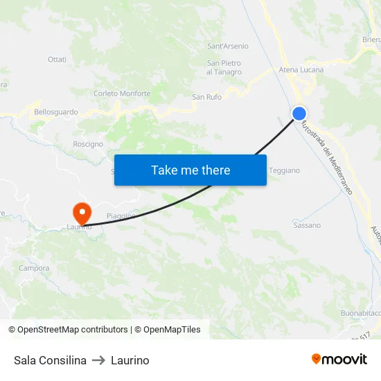 Sala Consilina to Laurino map