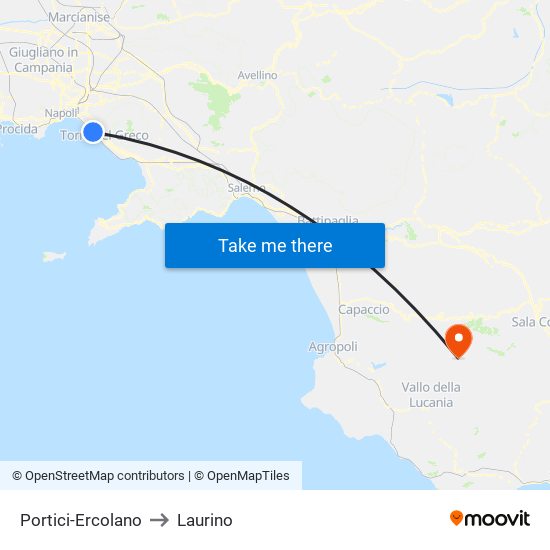 Portici-Ercolano to Laurino map