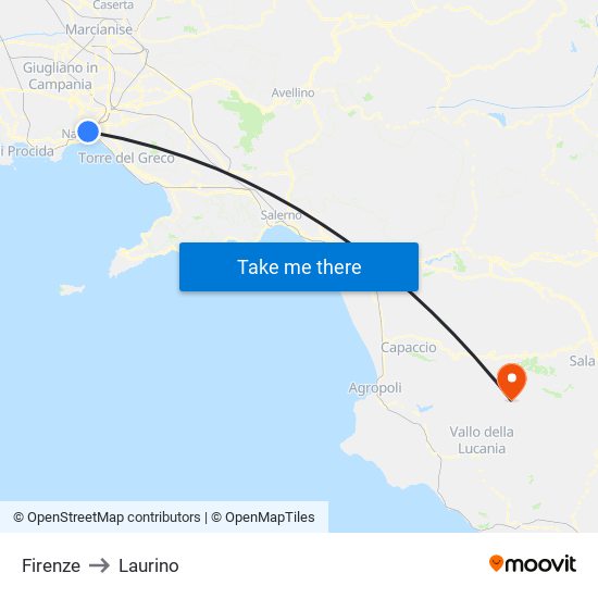 Firenze to Laurino map