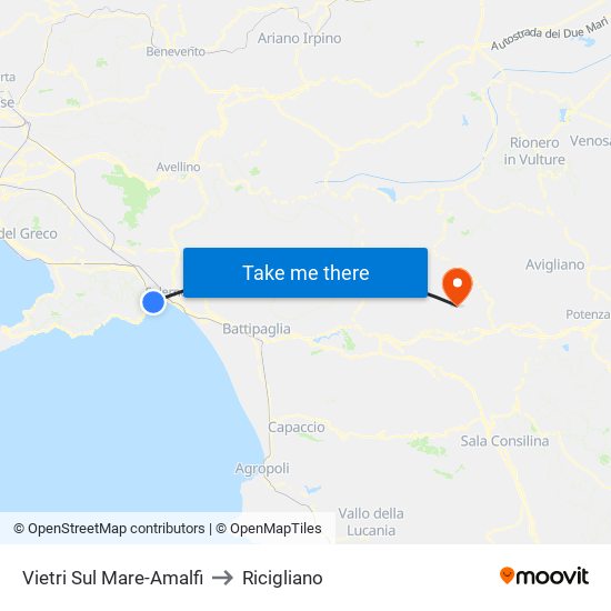 Vietri Sul Mare-Amalfi to Ricigliano map