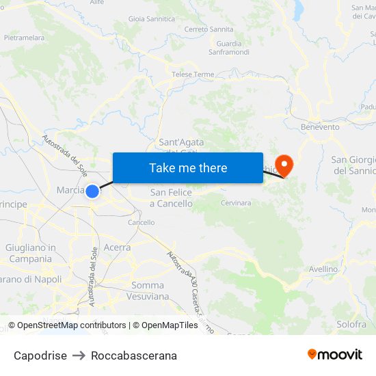 Capodrise to Roccabascerana map