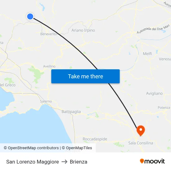 San Lorenzo Maggiore to Brienza map
