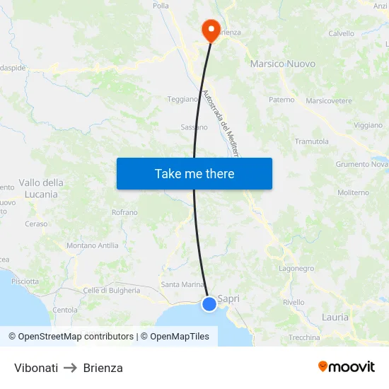 Vibonati to Brienza map