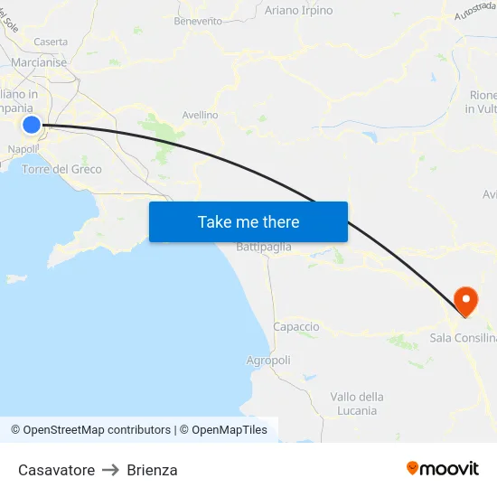 Casavatore to Brienza map
