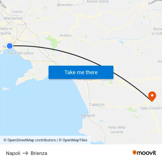Napoli to Brienza map