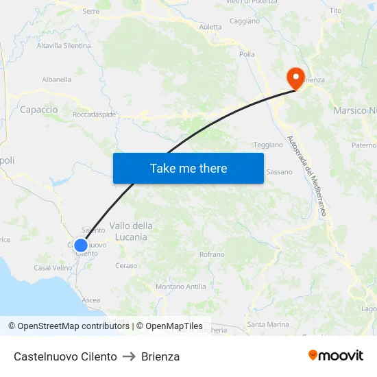 Castelnuovo Cilento to Brienza map