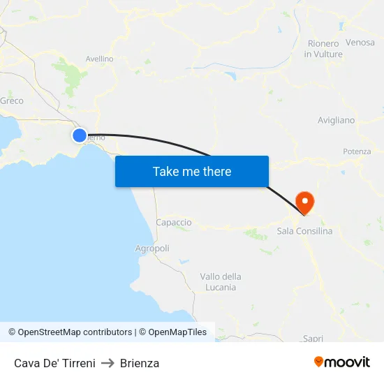Cava De' Tirreni to Brienza map