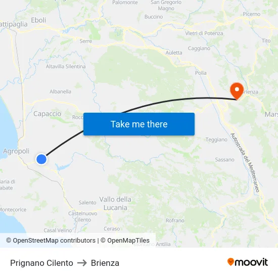 Prignano Cilento to Brienza map