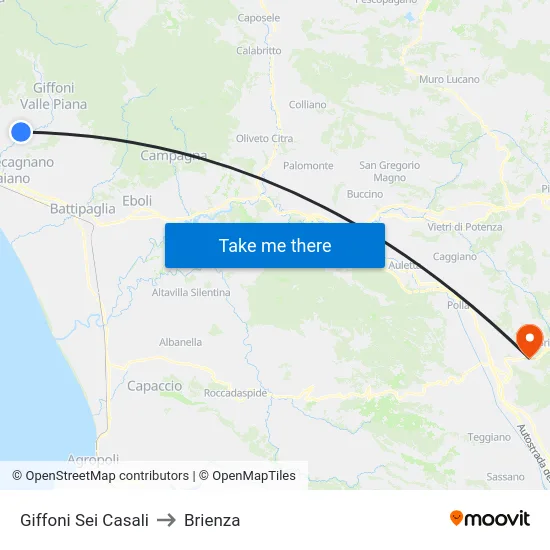 Giffoni Sei Casali to Brienza map