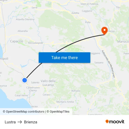 Lustra to Brienza map