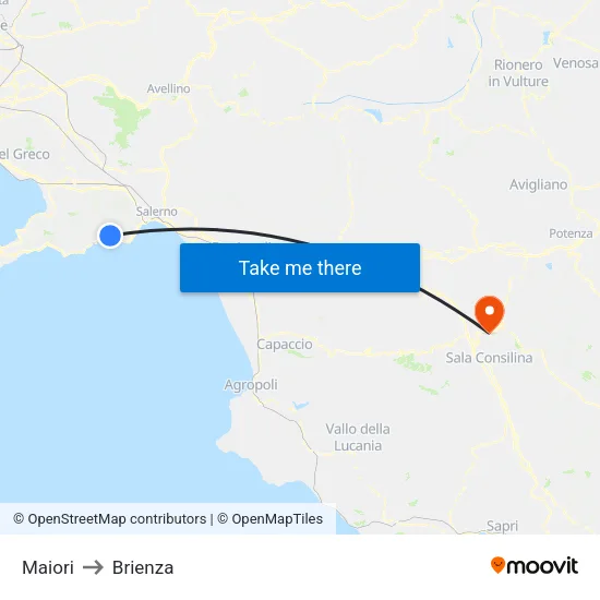 Maiori to Brienza map