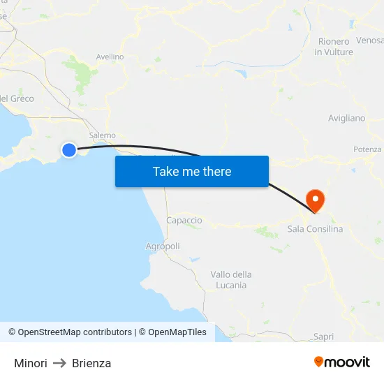 Minori to Brienza map