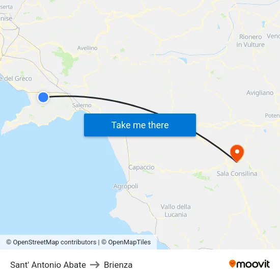 Saint Antonio Abate to Brienza map
