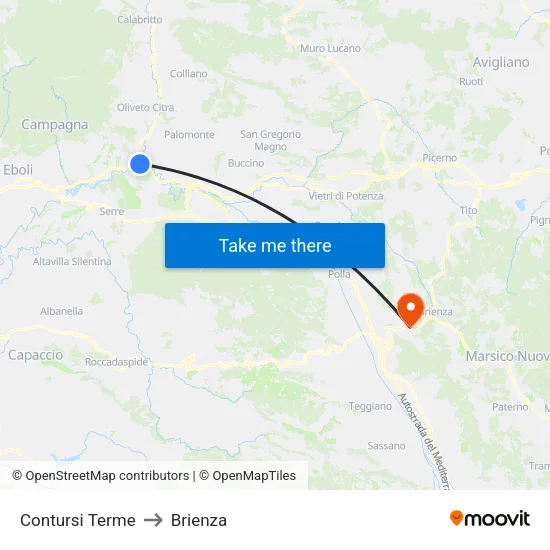 Contursi Terme to Brienza map