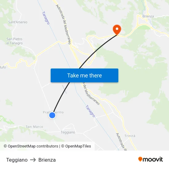 Teggiano to Brienza map