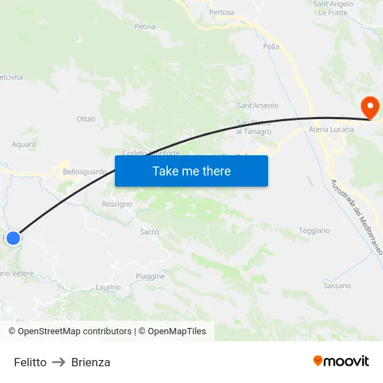 Felitto to Brienza map