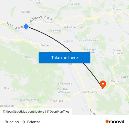 Buccino to Brienza map