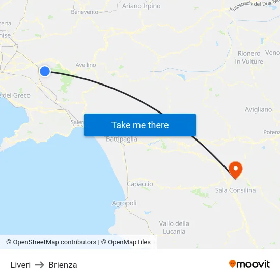 Liveri to Brienza map