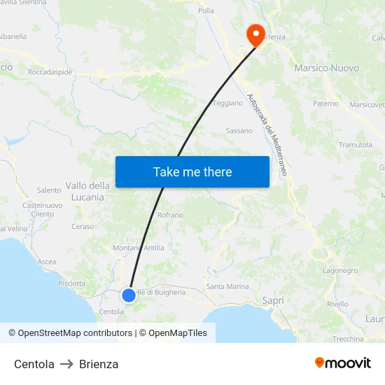 Centola to Brienza map